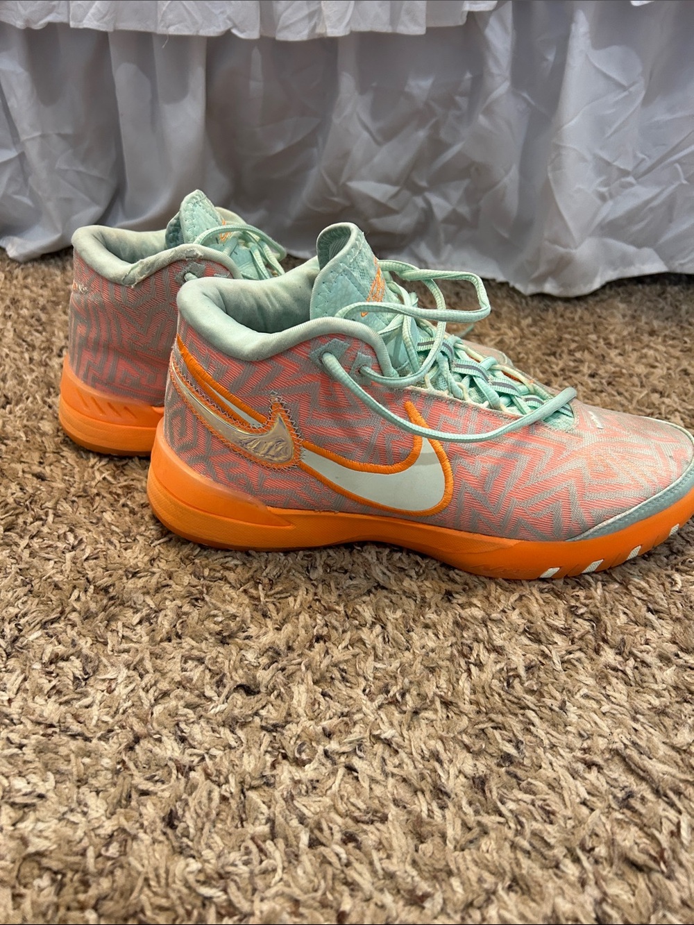 Nike Kids' Mint Green and Orange High-Top Sneakers